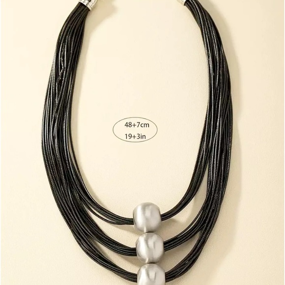 Multilayer Silver Black Ball Statement Necklace - Picture 9 of 9